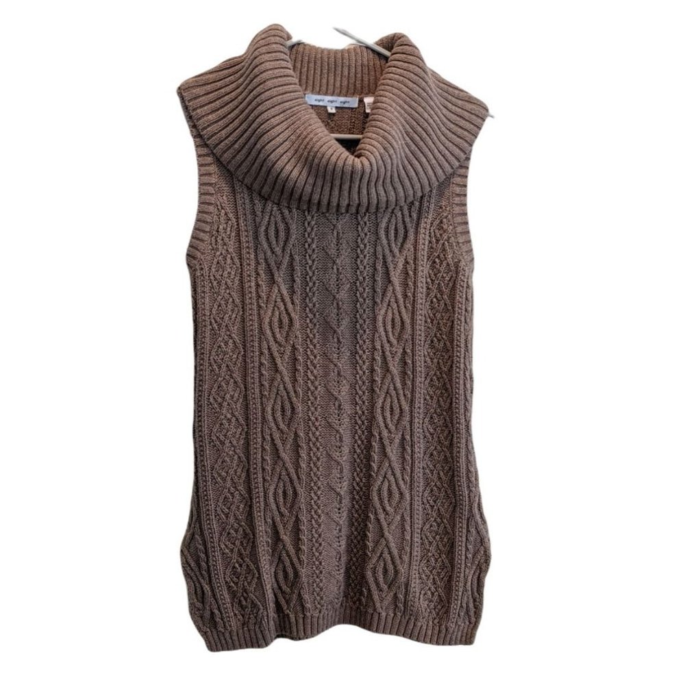 Eight Eight Eight Brown Cowl Neck Cable Knit Sleeveless Tunic Sweater Size Small